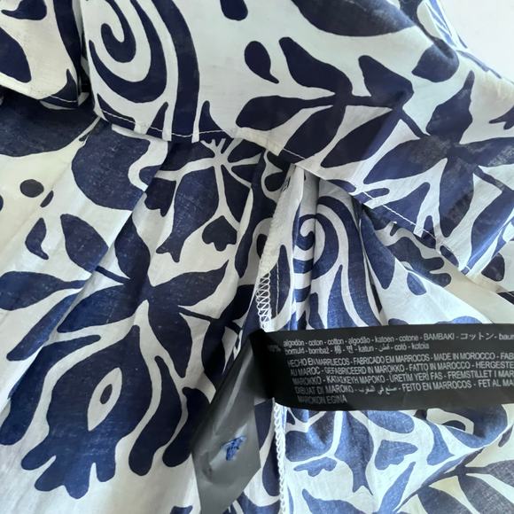 Zara Navy White Damask Print A-Line Long Sleeve Midi Shirt Dress Size Small - Picture 5 of 7